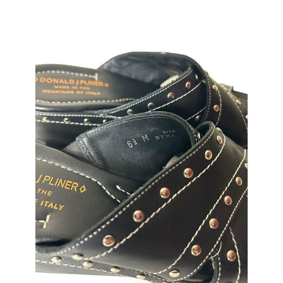 Donald J Pliner 6.5 M Black Studded Leather Platform Wedge Slides Comfort Italy - Picture 6 of 8
